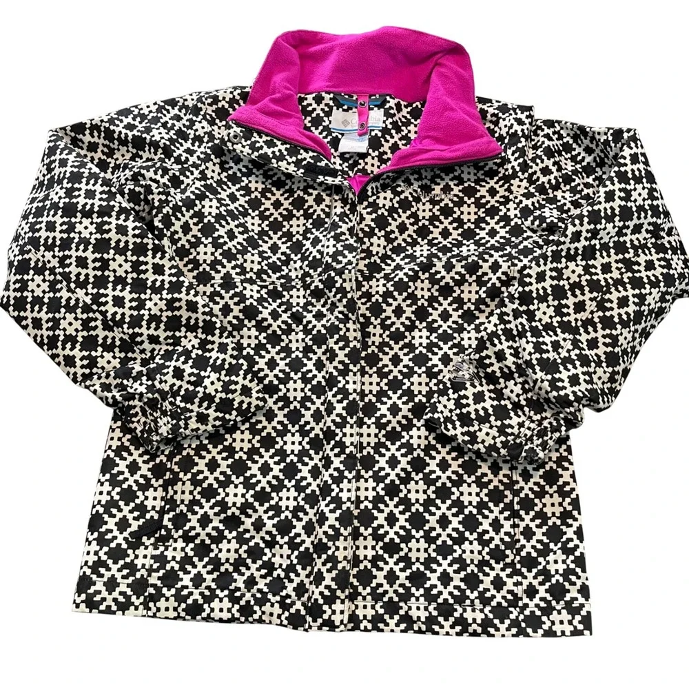Columbia Jacket Shell Girls Medium 10/12 Black Pink Geometric Omni-Tech Winter